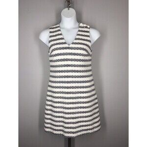 J Crew Stripe Tweed Dress Size 6 Accent Button Nautical Sleeveless